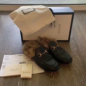 Gucci Fur Leather Slippers